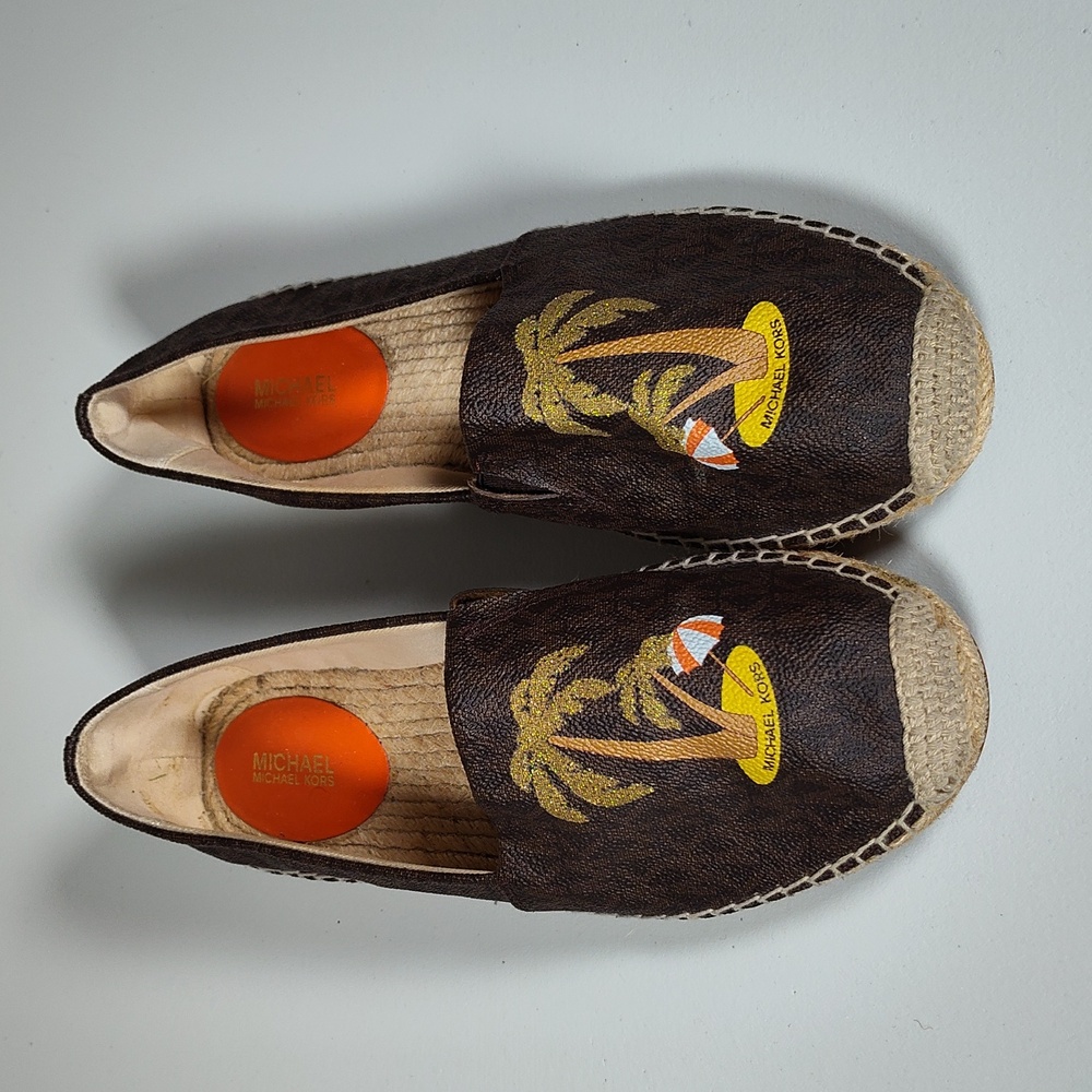 Michael Kors Kendrick tropical palm tree slip on espadrilles 8.5